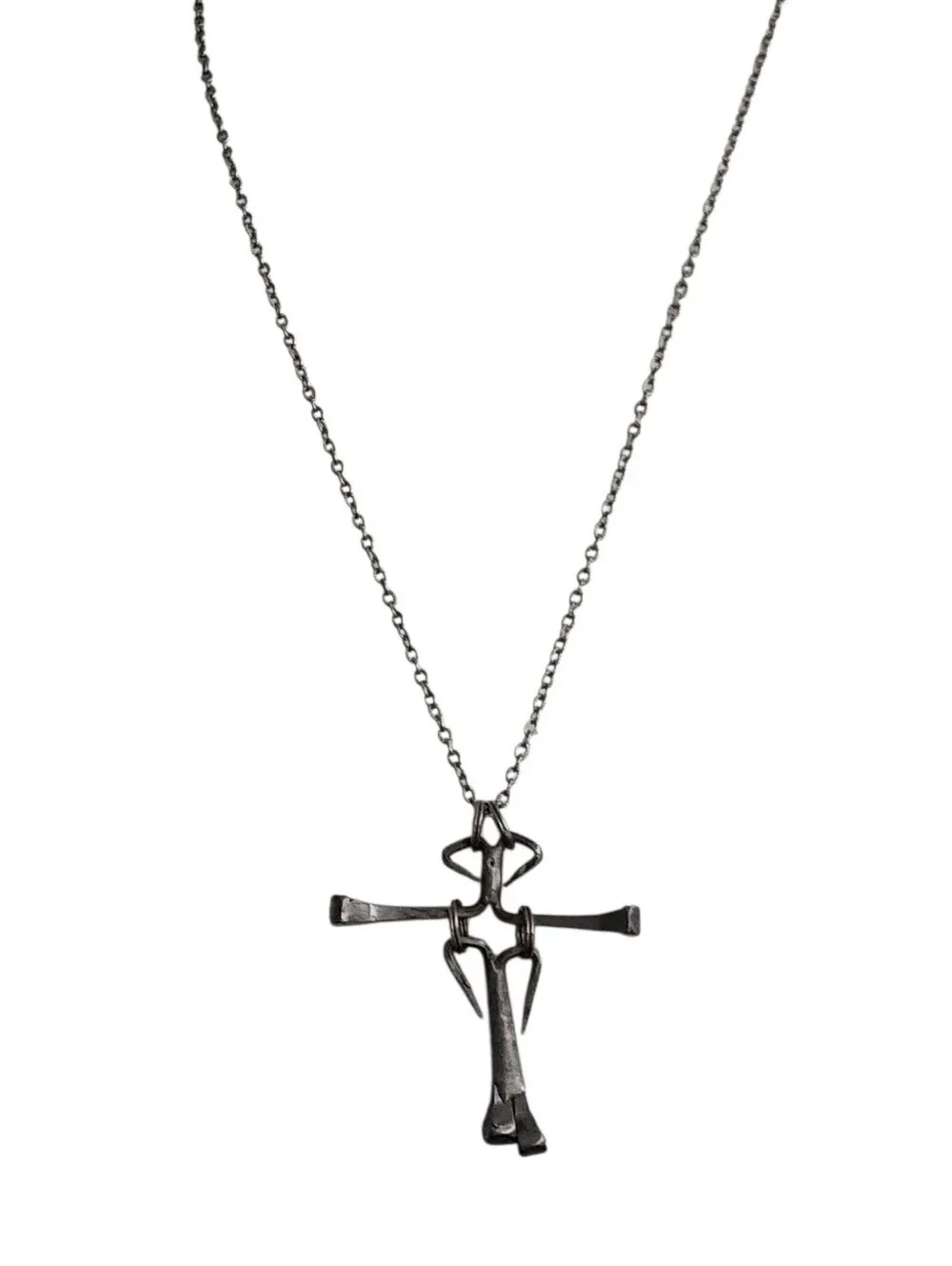 Nail Cross Pendant on a Silvertone Chain